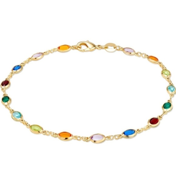 Anklet for Women 18K Gold Plated Women’s Ankle Bracelet Multi Color Crystals - Picture 1 of 4